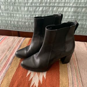 Clarks Black Leather Heeled Booties